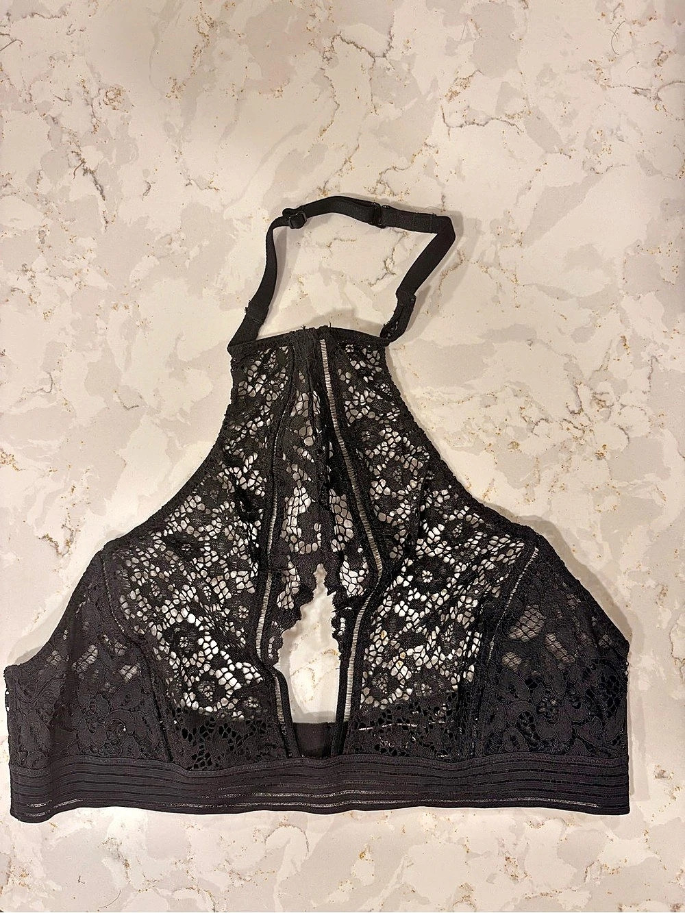 Victoria's Secret Very Sexy High Neck Lace Halter Bralette Black Medium